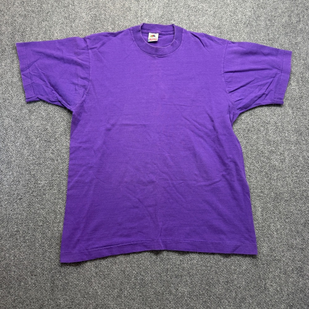 Vintage Fruit of the Loom Purple T-Shirt Single Stitch Made in USA Mens Large